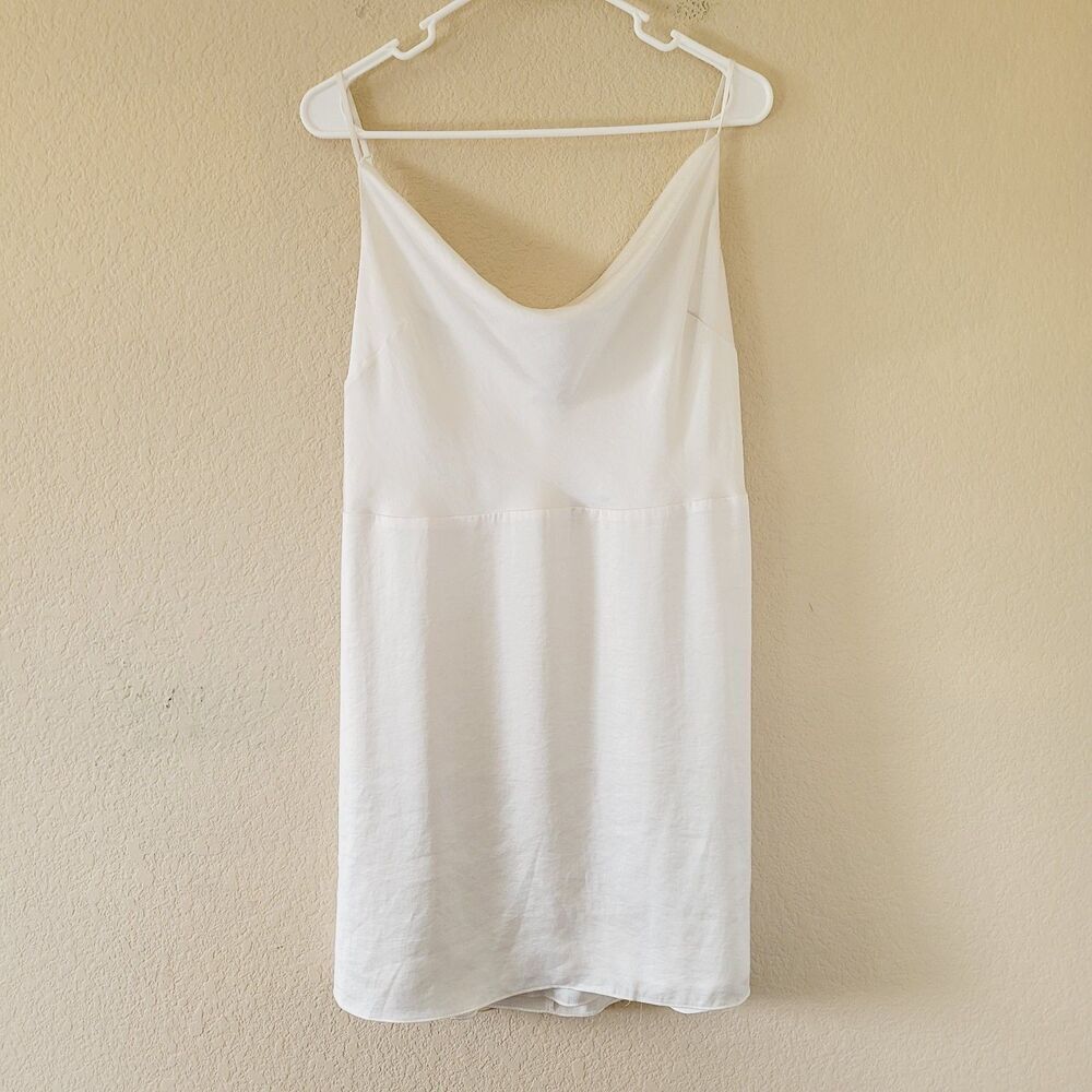 Artizia Sunday Best Spencer Satin Mini Dress Size Xlarge Cowl Neck Smocked White